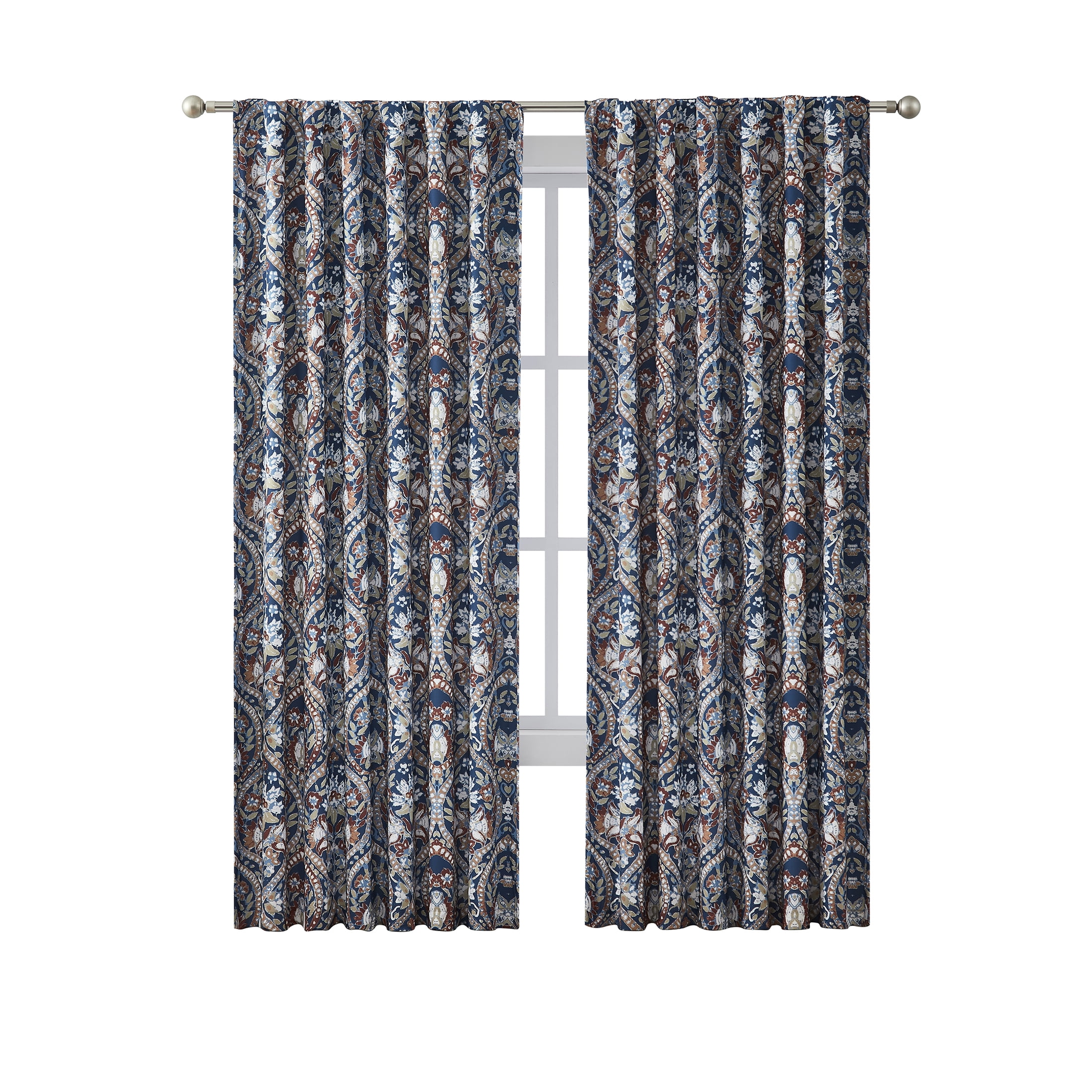 Indigo Ink Dacha Navy/Multicolor Ogee Rod Pocket Blackout Curtain Panel, 52" x 84"