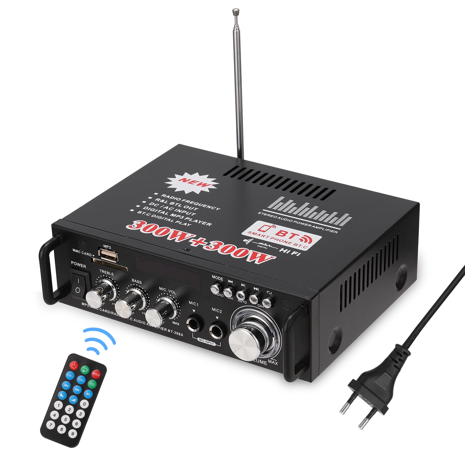 12V/ 220V Mini 2Ch Lcd Display Hifi Audio Stereo Power Amplifier Bt Fm