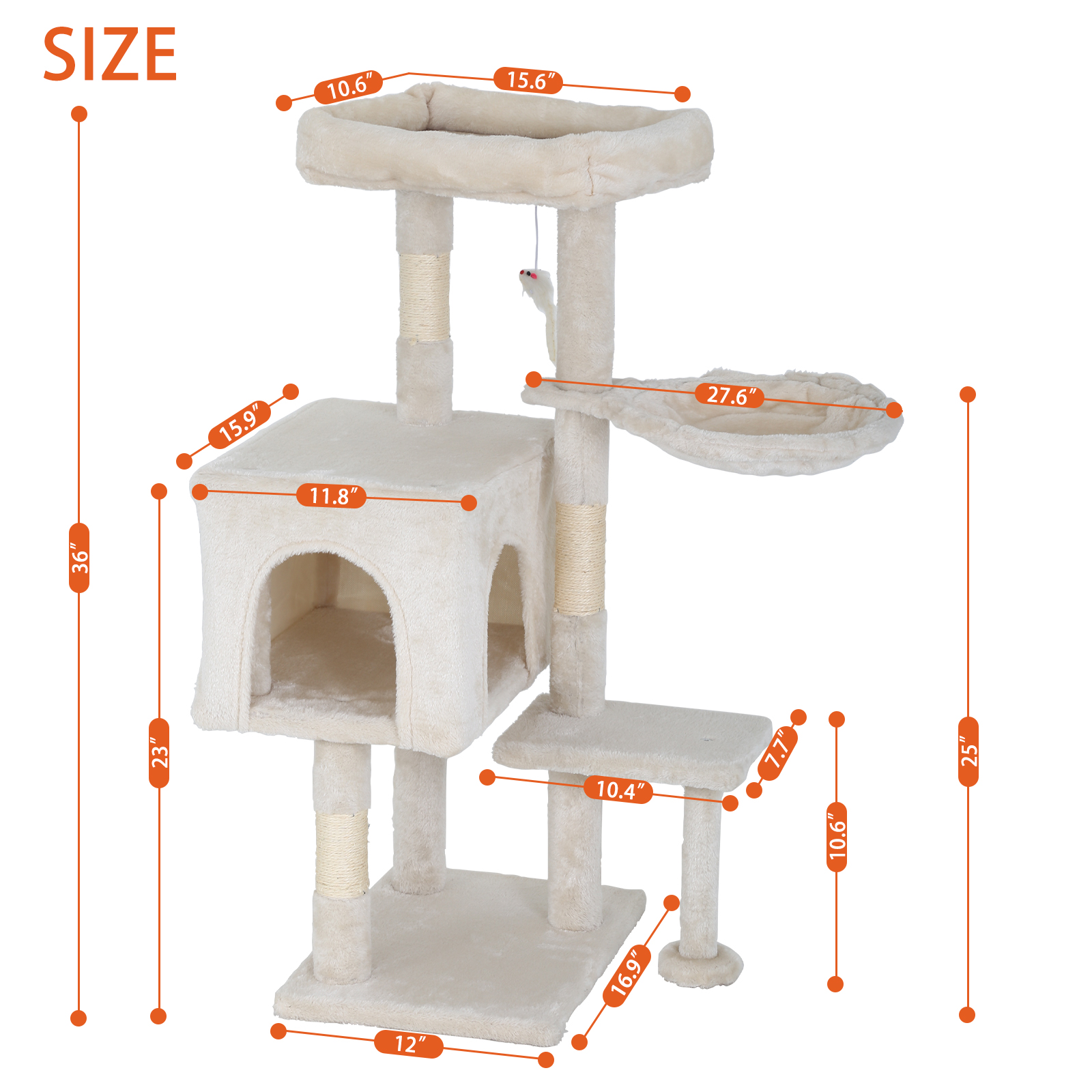 CL.HPAHKL Cat Tree, 36 inch Small Cat Tower with Scratching Post & Funny Toy for Indoor Cats, Cat Condo Furniture Activity Center for Kittens, Beige