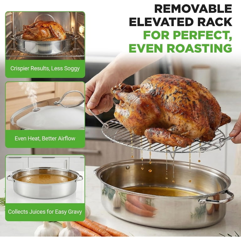 NutriChef Oval Stainless Steel Roasting Pan With Lid & Rack photo 5
