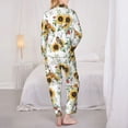 thumbnail image 3 of Pajama Sets for Women 2 Pcs, Sunflowers Leaves And Birds Button Down Long Sleeve Sleepwear Lounge PJ Sets, 3 of 6