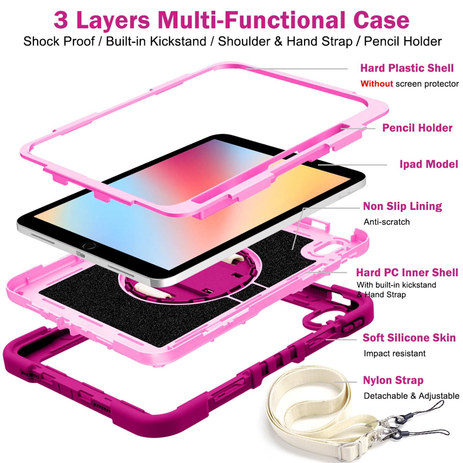 Rotatable Kickstand & Hand/Shoulder Strap Case For IPad 10.2" 2021 9th Gen – Hybrid