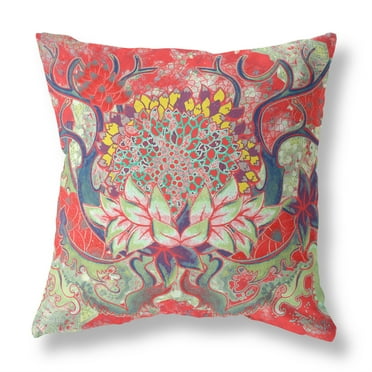 Amrita Sen Vase SunFlower Matches Suede Zippered Pillow with Insert Red Green