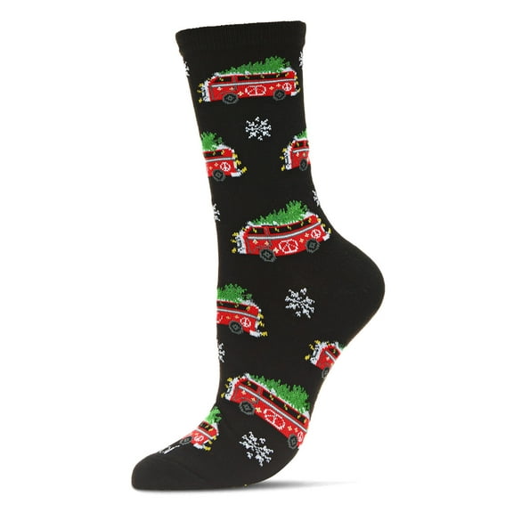 MeMoi Women's Holiday Bus Crew Socks - Womens - Female, 9-11, Black