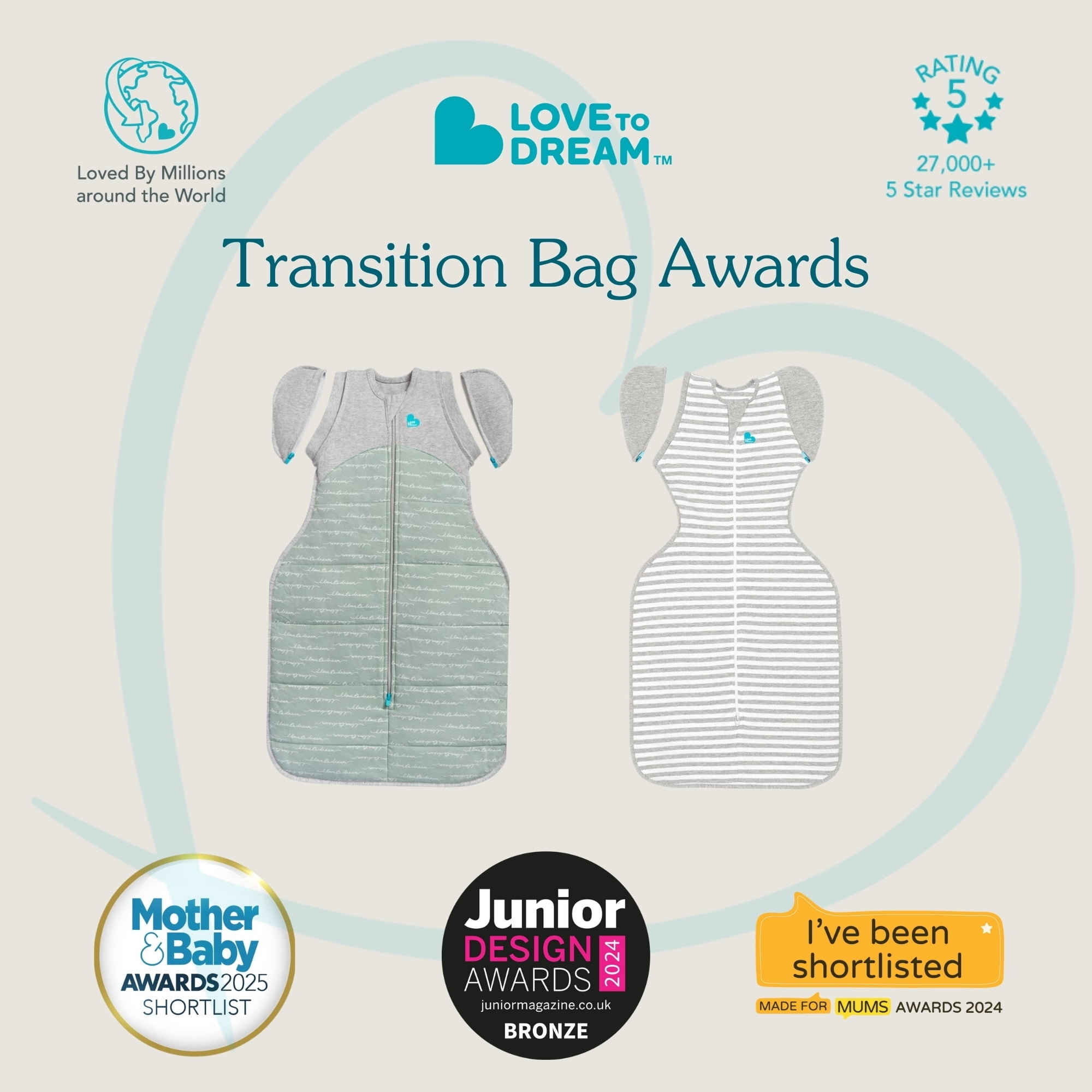 Love to Dream Swaddle UP Transition Baby Sleep Bag Warm 2.5 TOG, Zip-Off Wings, Large 19-24 lbs, Rainbow
