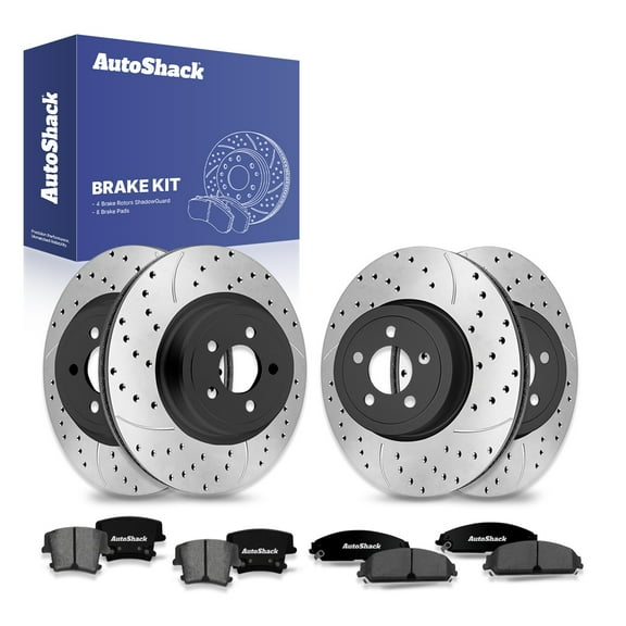 AutoShack Front Vented & Rear Vented Drilled & Slotted E-Coated Brake Rotors   Premium Ceramic Pads 12-PC Brake Kit Replacement for 2006-2011 Dodge Charger 2014-2016 Chrysler 300 ShadowGuard