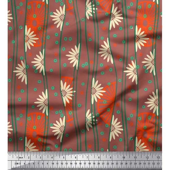 Soimoi Poly Georgette Fabric Circle,Floral & Wheel Ethnic Print Fabric by Yard 42 Inch Wide