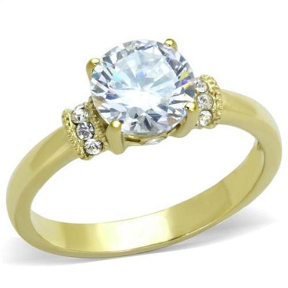 Women IP Gold Stainless Steel Ring with AAA Grade CZ in Clear - Size 5