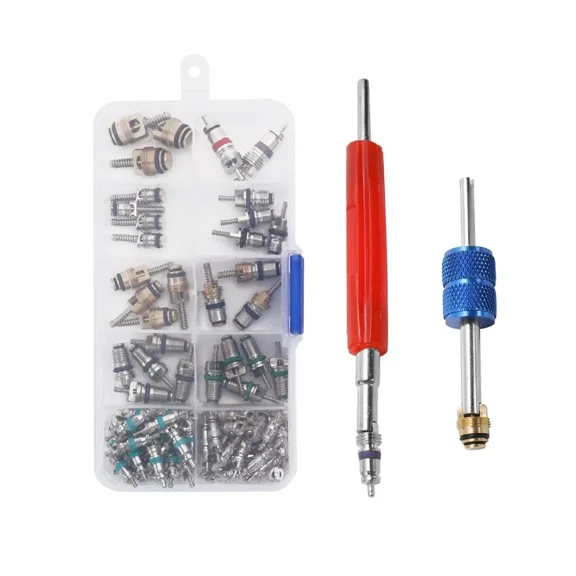 Automotive AC Valve Core Kit for R12 R134a with Removal Tools