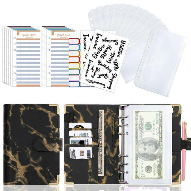 Carpeta De Cuaderno A6, Organizador de Dinero, Sobres De presupuesto en efectivo, Carpeta con 12 Sobres Transparentes con Cierre para arreglo de gastos diarios, Organizar su presupuesto (Negro)