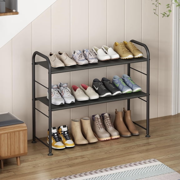 SEAMIKA Shoe Rack 2 Tier Storage Organizer for Closet Entryway Metal Adjustable Smooth Room Home Organizing Sturdy Durable Footwear Organization Multifunctional Storage Solution