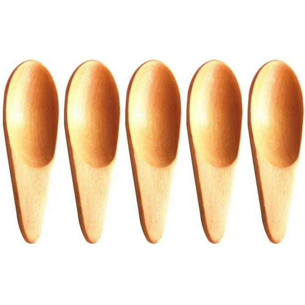 Laklulu 5 piezas Mini cucharas de madera pequeñas para sal Cucharas de especias de madera maciza Cucharas de miel hechas a mano para especias Azúcar Café Té Mermelada Mostaza Helado Leche