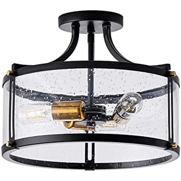 3-Light Semi Flush Mount Ceiling Light Fxiture,15 inch Matte Black Close to Ceiling Light with Seeded Glass Shade, Farmhouse Ceiling Pendant Lamp for Hallway Bedroom Kitchen$$Tools & Hardware Other
