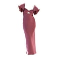 thumbnail image 1 of Vestido largo ajustado de manga corta y color liso para mujer - Vestido de cóctel informal - Material de poliéster - Tallas S/M/L/XL, 1 of 6