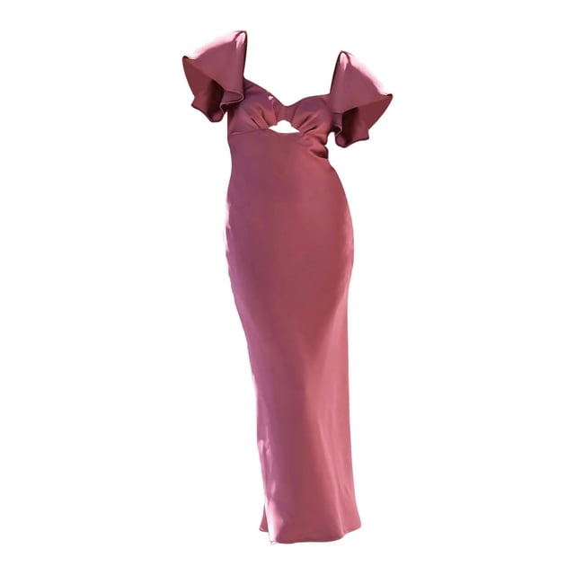Vestido largo ajustado de manga corta y color liso para mujer - Vestido de cóctel informal - Material de poliéster - Tallas S/M/L/XL