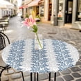 thumbnail image 3 of Leaf Tree Branch Elastic Fitted Round Table Cover Blue Grey Waterproof Outdoor Tablecloth for Holiday Party, Picnic, Patio & Dining Fits Tables Up to 55"-60", 3 of 8
