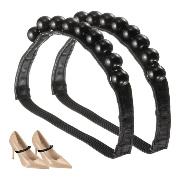 Uxcell 2 Pairs High Heels Shoe Straps, Beads Elastic Shoe Straps Heels Detachable Ankle Straps Replacement Shoelace Crystal for Women Loose High Heels Slippers Sandals, Black