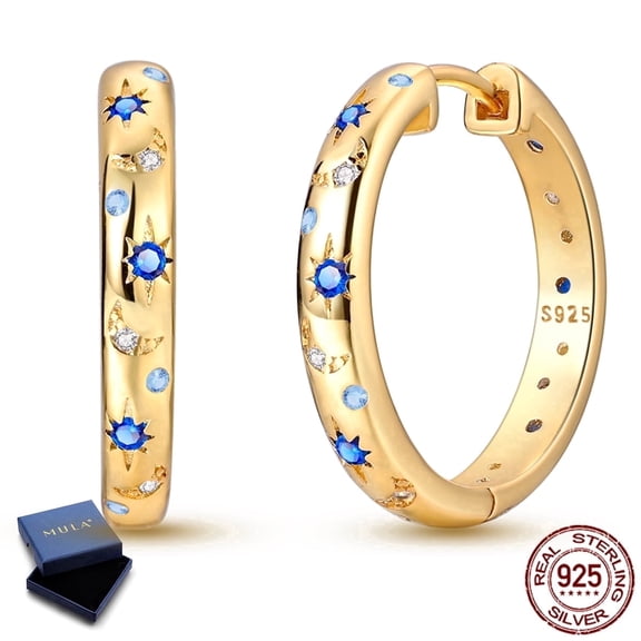 MULA European 925 Sterling Silver Starry Night Huggie Hoop Earrings For Women, Hypoallergenic Sparkling AAA CZ Jewelry Birthday Gift with Box