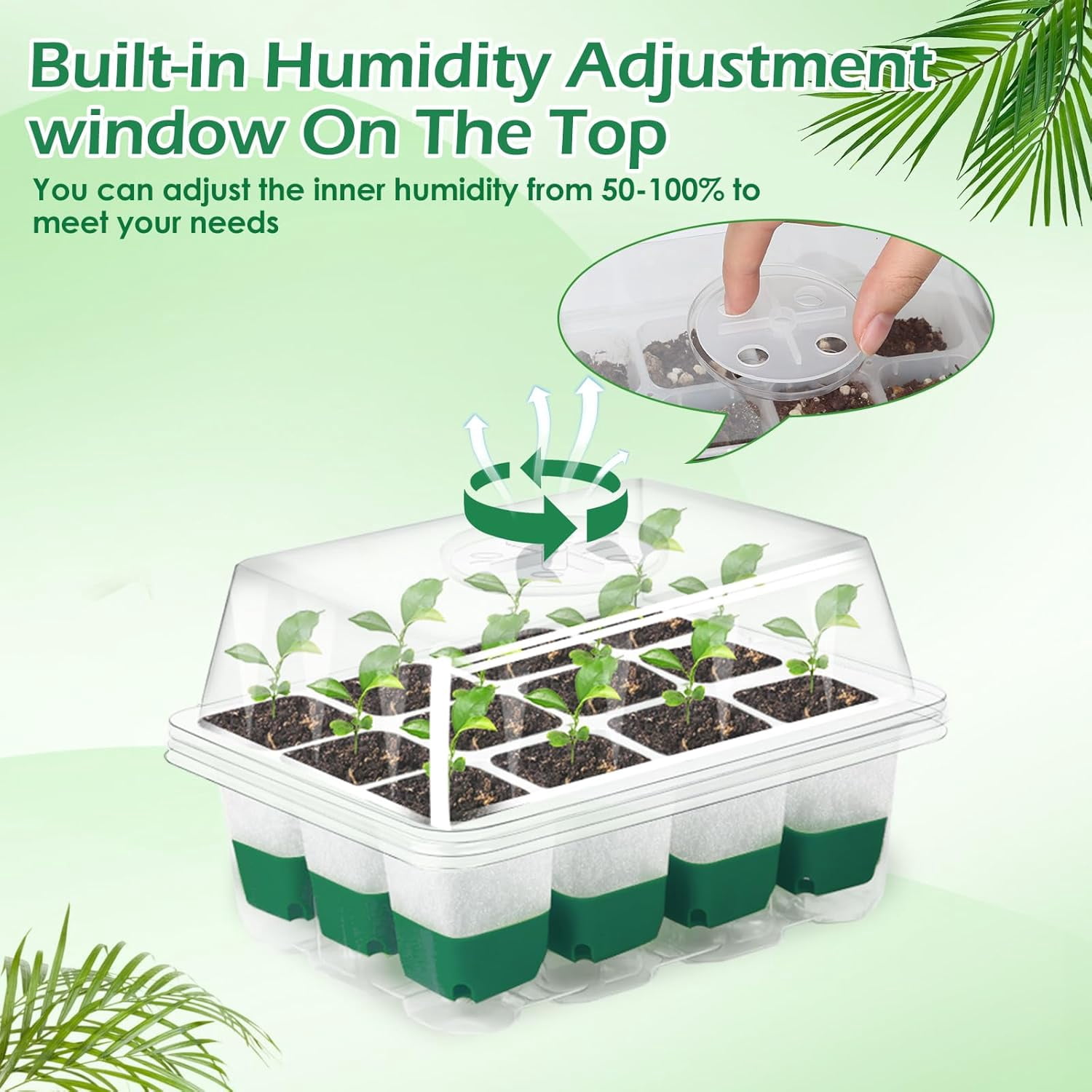 Reusable Seed Starter Tray, 4 Pack Silicone Seed Starter Kit for Starting Plant Seeds with Humidity Adjustable Dome and Lid, Indoor Seed Starting Supplies with Water Spray Bottle for Plants, BPA-Free