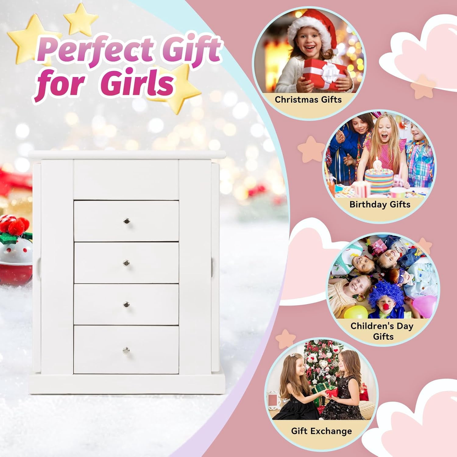 Music Jewelry Box for Girls, 5 Layer Musical Jewelry Organizer with Spinning Dancer for Kids Christmas New Year Birthday Gifts