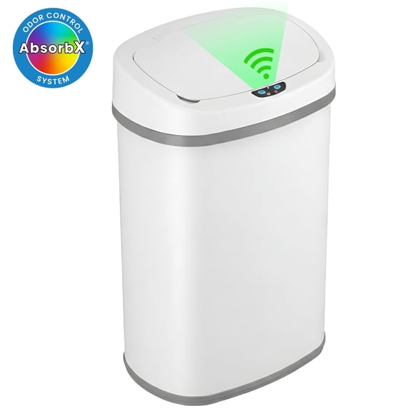 iTouchless Gal Oval Chalk White Stainless Steel Sensor Kitchen Trash Can with AbsorbX Odor Filter