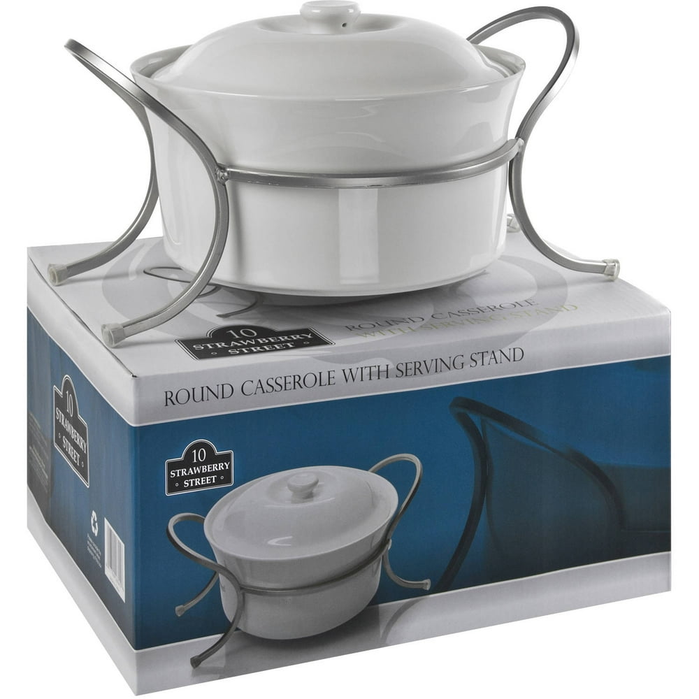 Round Casserole Dish with Metal Stand