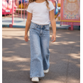 thumbnail image 3 of KIDSCOOL Girls Wide Leg Denim Pants 5-13T Ripped Heart Embroidered Jeans ,Light Blue,11-12 Years, 3 of 7