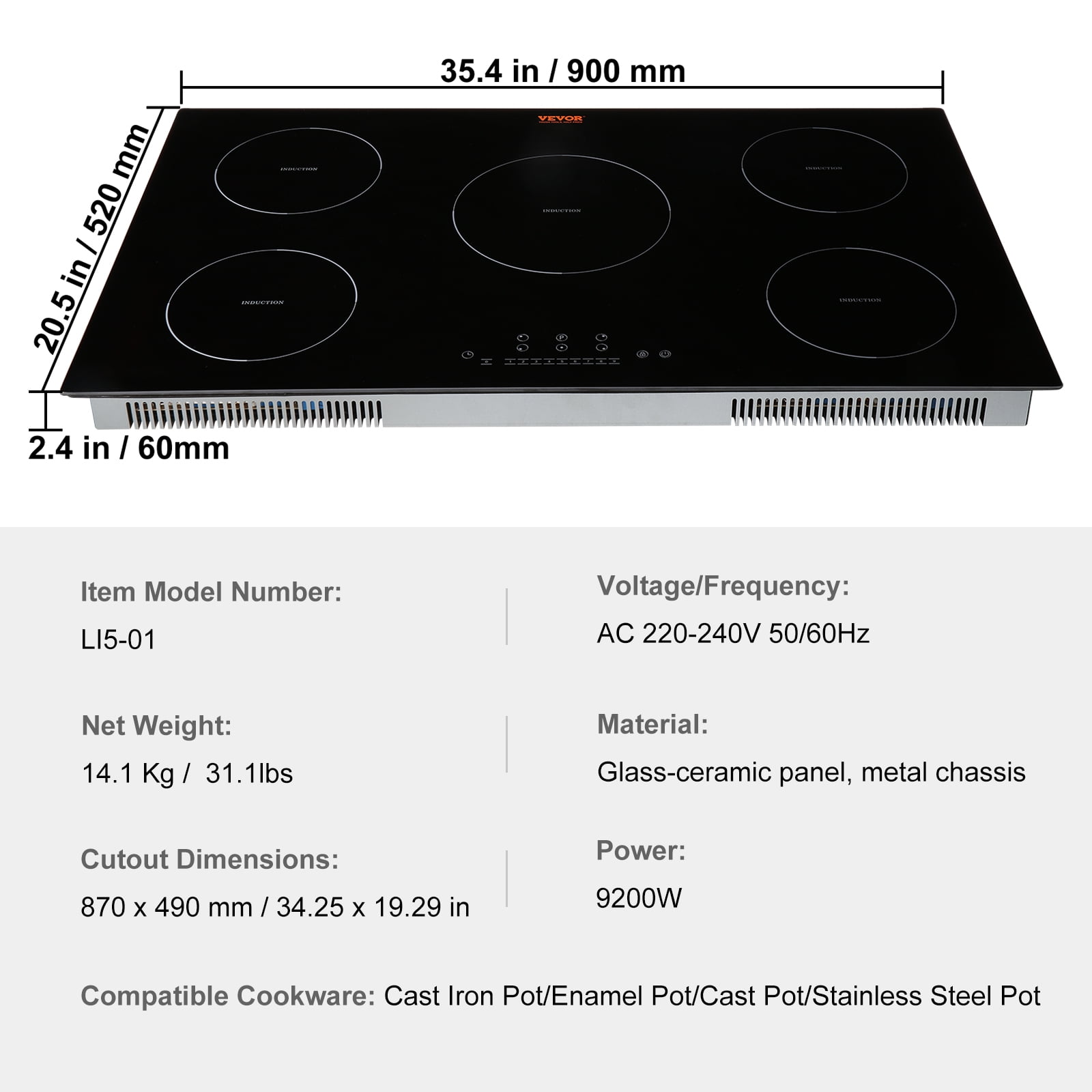 Bentism 24 inch Electric Cooktop 2 Burners Ceramic Glass Stove Top Touch Control, Size: 24 inch/2 Burners/1800W