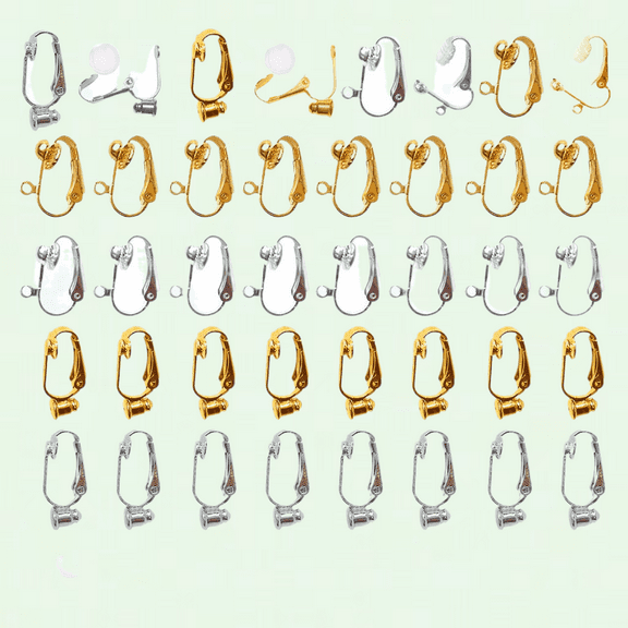 Clip-on Earring Converters with Silicone Pads, 40 Pieces Non-Pierced Earring Components with Earring Posts for DIY Ear Clipping, 3 Colors and 2 Styles