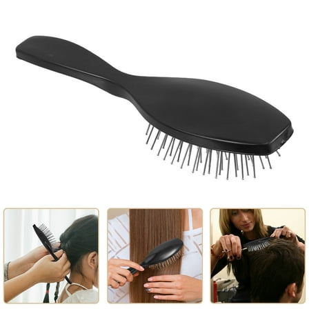 Beaupretty Metal Bristle Hair Brush Black Plastic Styling Detangling Brush for Wig Wearers 1Pack