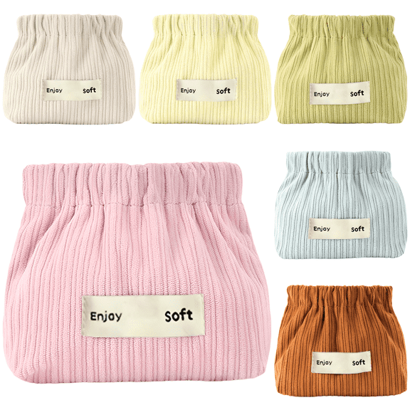 6 Pcs Corduroy Makeup Bag, Portable Small Pouches with Squeeze Top for Mini Elastic Hair Tie Organizer, Self Closing Toiletry Purse for Lipstick Coin Jewelry, 6 Colors Travel Storage Bags Set