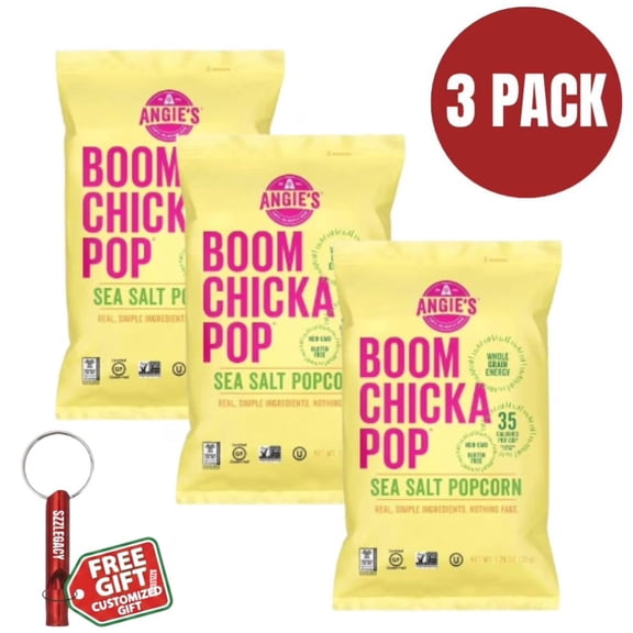 Angie's BOOMCHICKAPOP Sea Salt Popcorn, 1.25 oz Bag (Pack of 3), Gluten-Free, Non-GMO Healthy Snacks