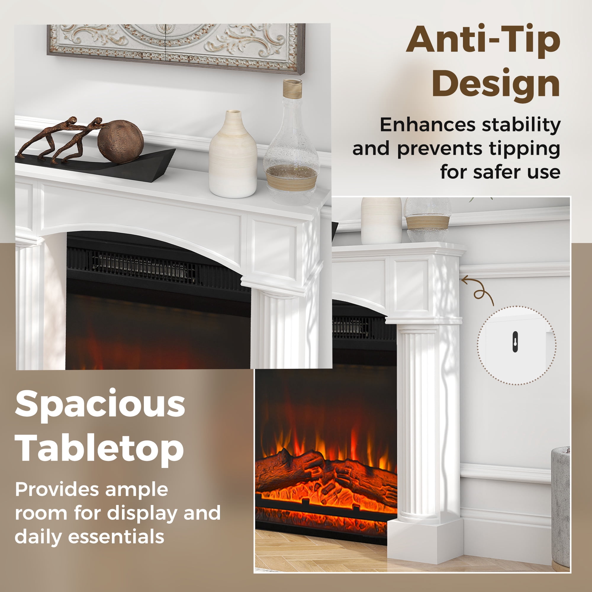HOMCOM Modern Fireplace Mantel, Freestanding Fireplace Surround for Electric Fireplaces, 43.3" W x 39.8" H, White