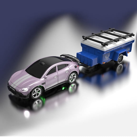 Mini RC Cars with Trailer 1/64 2.4GHz APP Remote Control Car with Lights Rechargeable for Kids Boys Birthday Christmas Gifts - Violet