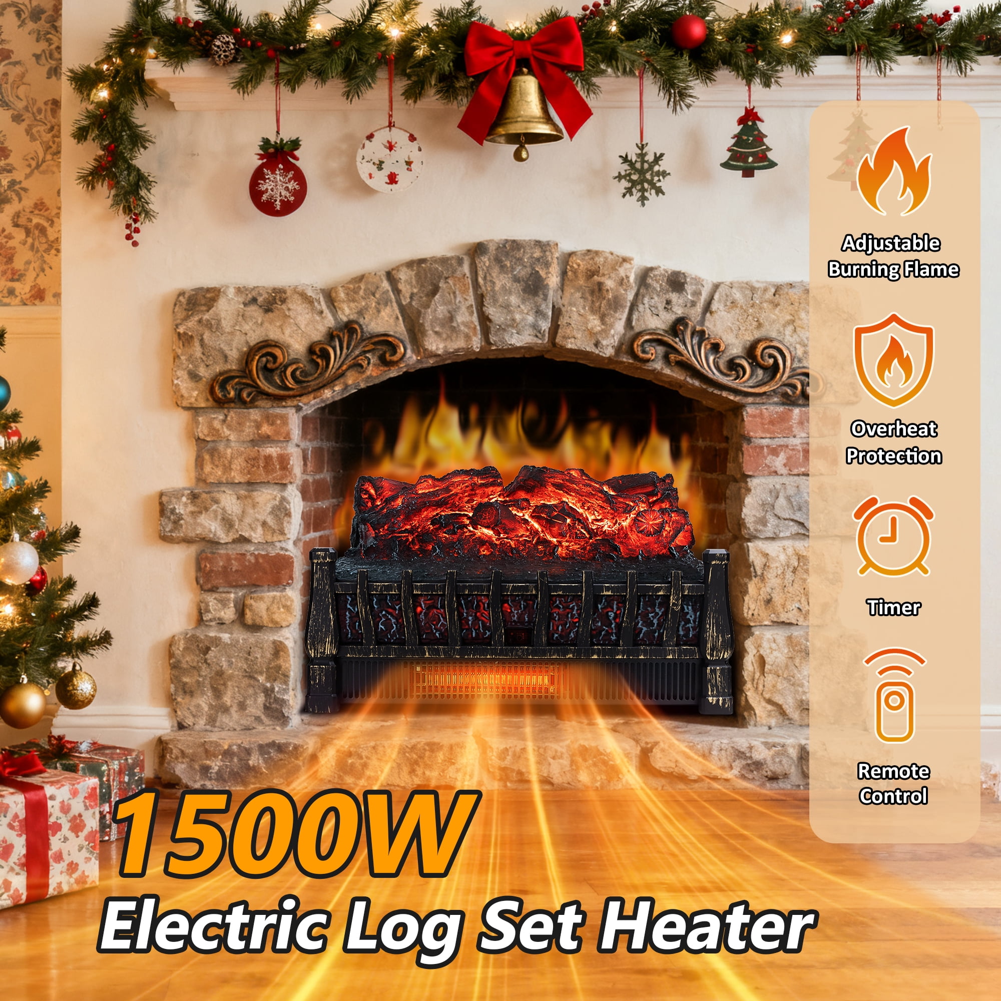 Airo Comfort 21-Inch Electric Fireplace Log Heater – Realistic Flame Fireplace Insert with Remote Control