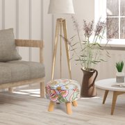 Small Round Ottoman with Storage, Modern Round Footrest with Soft Padded Seat, Teddy Velvet Footstool with Wood Legs, Accent Small Table or Plant Stand for Hallway, Living Room