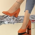thumbnail image 3 of Womens High Chunky Block Heel Round Toe Pumps Slip-on Prom Dress Patent Leather 3.14 Inches Heels, 3 of 4