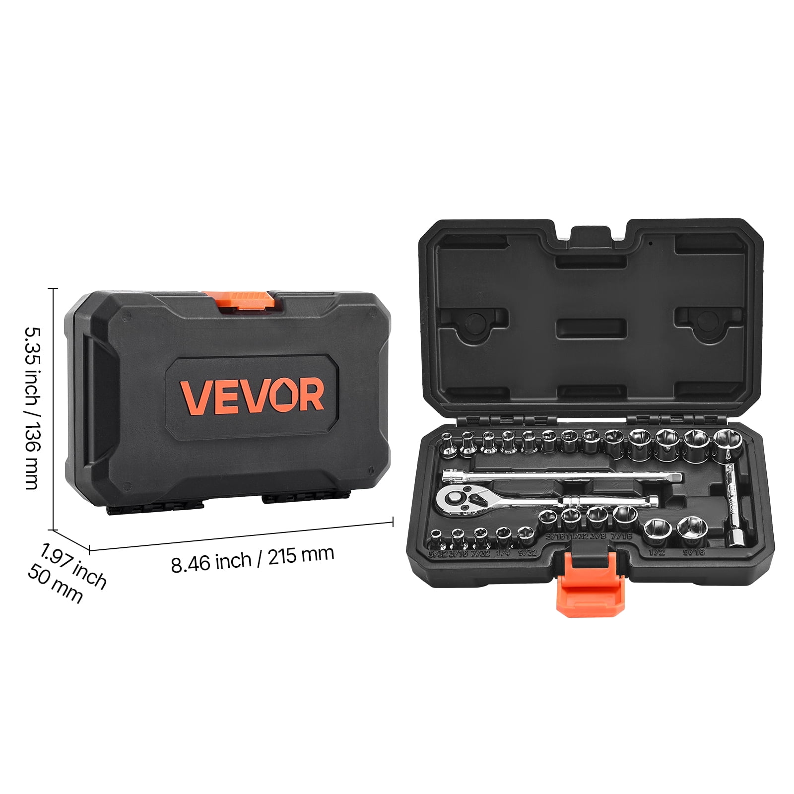 VEVOR Socket Set, 27 Pieces, 1/4 inch Drive Socket and Ratchet Set, SAE and Metric, Mechanic Tool Kit with Ratchet Wrench, Extension Bar and Storage Case, CR-V Alloy Steel, for Automotive Repair
