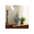thumbnail image 2 of Decorative Ceramic Jar with Lid for Living Room and Home Decor - Elegant Flower Jar Accent for Bedroom or Office Display - Sculpted Table Accent for House Decoration - 20", Blue & Gold, 2 of 11