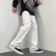 thumbnail image 4 of Pantalones cargo de algodón blanco para hombre, estilo japonés, holgados, de corte recto, de pierna ancha, informales, con múltiples bolsillos, 4 of 4