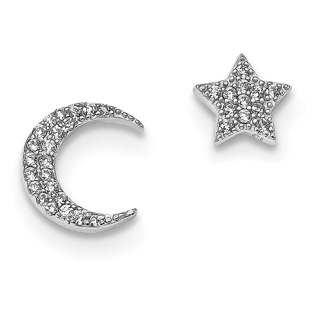 Lex & Lu Sterling Silver w/Rhodium CZ Star Left & Right Earrings
