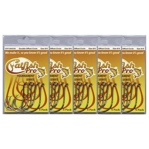 5 Packs of Catfish Pro Tournament Series Double Offset Circle Hooks Size 8/0