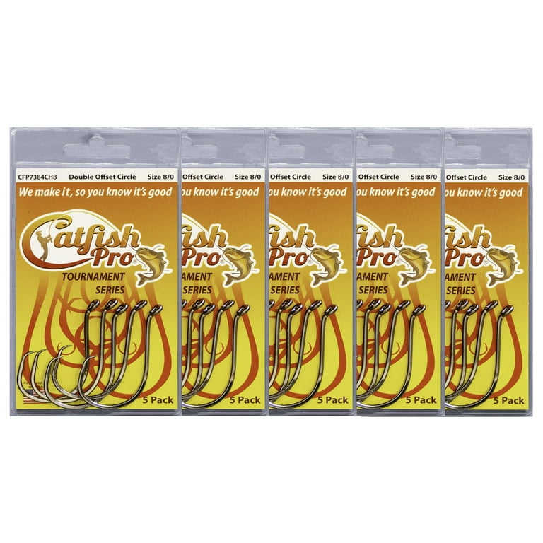 5 Packs of Catfish Pro Tournament Series Double Offset Circle Hooks Size 8/0, Silver
