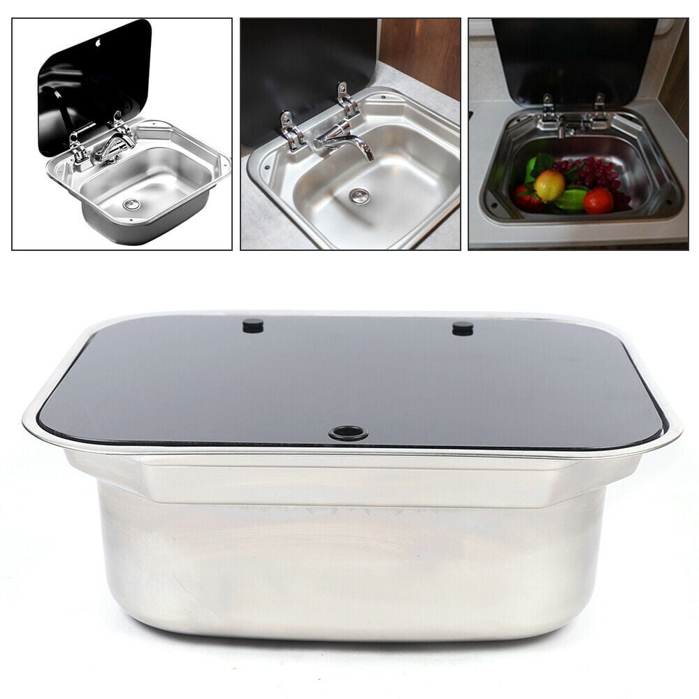 RV Caravan Camper Inset Stainless Steel Hand Wash Basin Kitchen Sink Drainer RV Caravan Camper Sink Kitchen Stainless Steel Hand Wash Basin Sink W/ Glass Lid RV Boat Caravan Kitchen Basin Sink