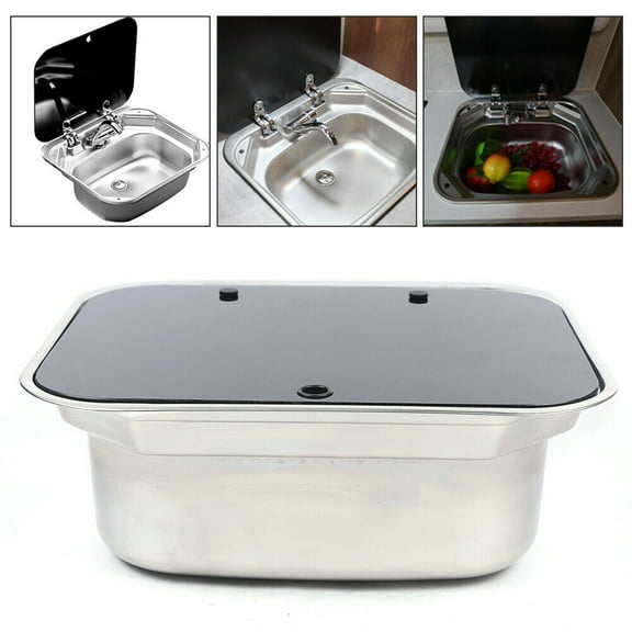 Miumaeov Hand Wash Basin Kitchen Stainless Steel Sink w/ Lid Faucet Kit For RV Caravan Boat Camper