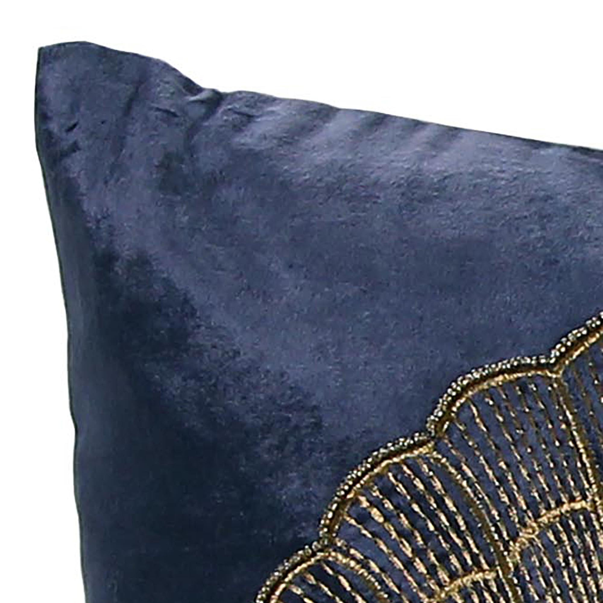 Jordan Manufacturing 18" x 18" Navy and Gold Seashell Nautical Square Reversible Decorative Throw Pillow with Welt and Bead Accent
