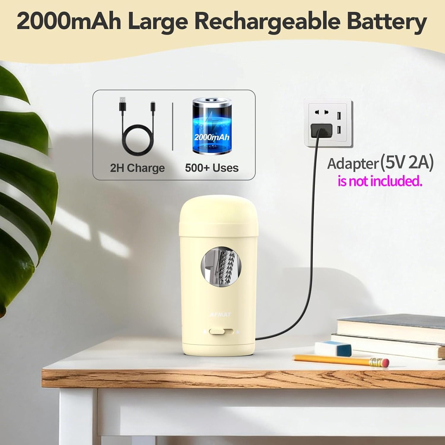 Electric Pencil Sharpener, Fully Automatic Pencil Sharpener for 7-8mm Pencils & Colored Pencils, Auto in & Out, Rechargeable Vertical Hands-Free Sharpeners for Classroom/Home/Office PSX7(Beige)