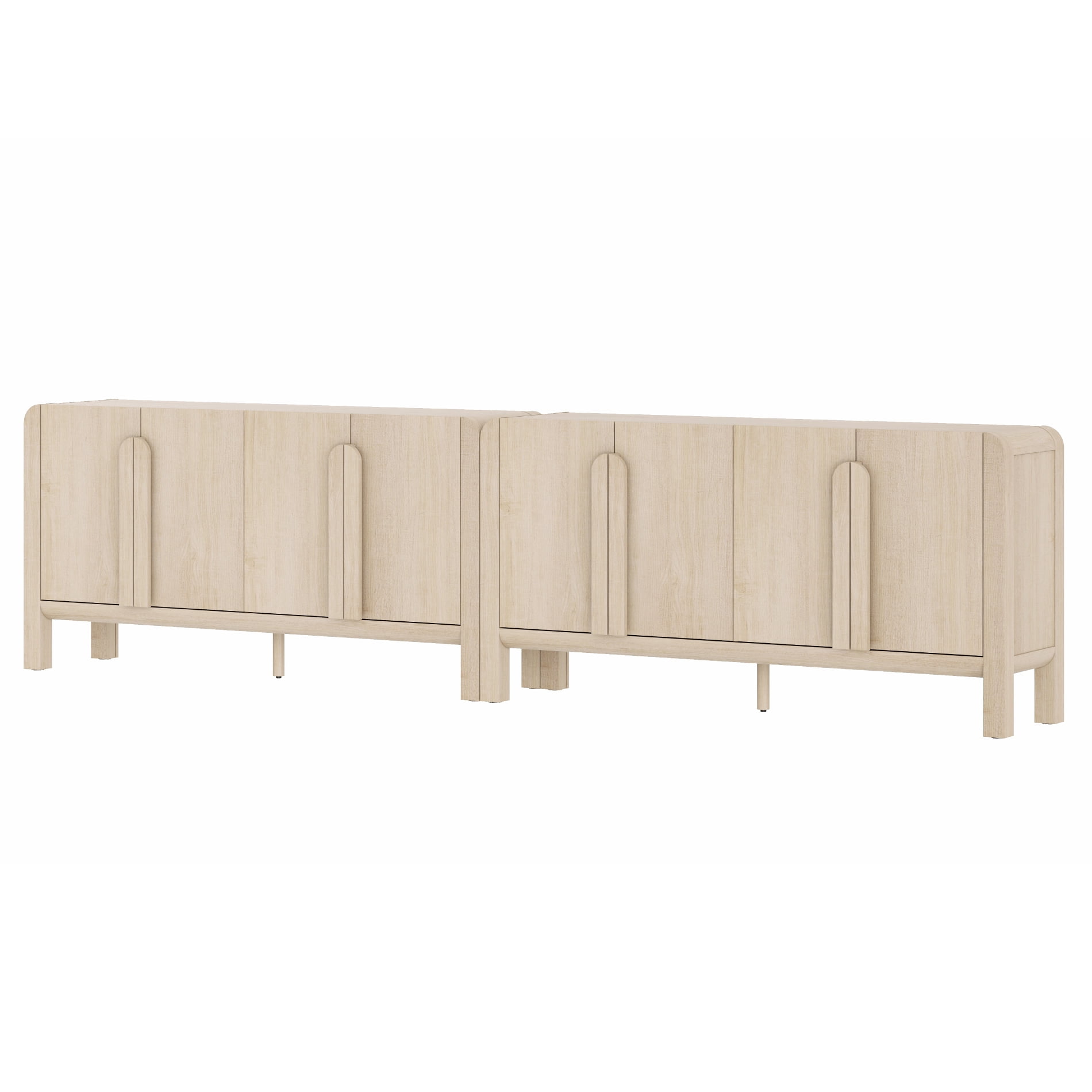 126" Accent Cabinet with 8 Doors and Adjustable Shelves, Modern Credenza Storage Cabinet with Curved Profile Design for Living Room, Kitchen, Dining Room, Hallway