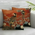 thumbnail image 3 of Nawypu Throw Pillow Covers Asian Dancing Oriental Cranes Japanese Writing Vintage Geometric Pattern Decorative Pillow Case Home Decor Square Pillowcase for Sofa Couch, 3 of 5