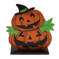 thumbnail image 2 of El logotipo de madera del sombrero de bruja de calabaza de dibujos animados decora el escritorio de halloween., 2 of 5